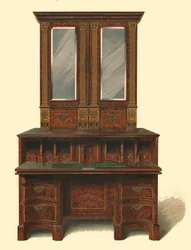 Pähkinäkuoristeinen kirjoituskaappi, 1905