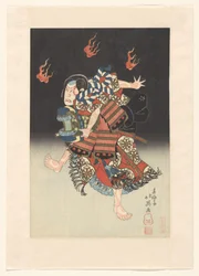 Nakamura Shikan II as de vos (kitsune) Genkurô in het toneelstuk "Hanayagura hitome senbon", Naka Theater