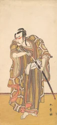 Ichikawa Danzo III miekkaa piirtävänä samuraina, n. 1772.