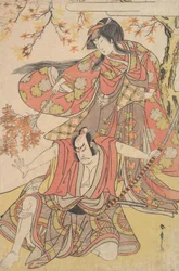 Segawa Kikunojo III naisena seisovana vaahteran alla syksyllä, n. 1778, n. 1778.
