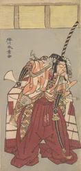 Näyttelijä Ichikawa Danjuro V, pukeutunut suuriin seremoniallisiin housuihin Nagabakama,..., 1726-1