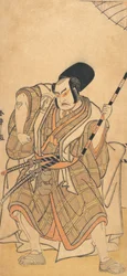 Näyttelijä Nakamura Sukegoro II samuraina, joka on naamioitu Shichoksi tai avustajaksi..., n. 1778.