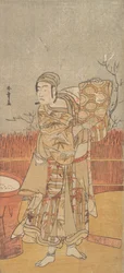 Näyttelijä Sawamura Sojuro III pitelee Brocadea, 1700-luvun loppu.