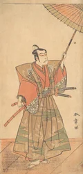 Viides Ichikawa Danjuro samuraina pukeutuneena seremonialliseen kamishimoon, luultavasti 1774.