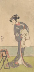 Ensimmäinen Nakamura Tomijuro oiranina seisovana huoneessa, 1771.