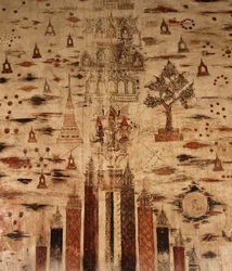 Meru-vuorta kuvaava seinämaalaus, 1734 (maali kivelle)