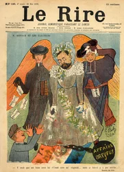Karikatyyri Joseph Reinachista, Le Riren etukannessa, 28. toukokuuta 1898 (värilitho)
