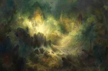 Oletko sinä, henki, osoittanut myrskyn, jonka minä sinulle käskin? Prospero [Arielille], The Tempest (öljy vanerilevylle)