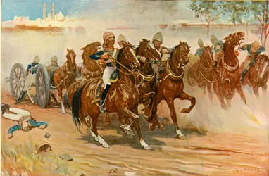 Luutnantti Roberts pelastamassa akkuaan Delhin muurien alla, 1901.