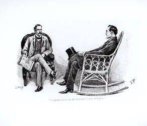 "Mikään ei voisi olla parempaa, sanoi Holmes", kuvitus Arthur Conan Doylen (1859-1930) "The Stock Broker