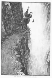 "Sherlock Holmesin kuolema", kuvitus Arthur Conan Doylen (1859-1930) teokseen "Viimeinen ongelma", julkaistu "Strand Magazinessa", joulukuu 1893