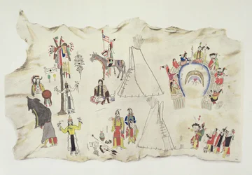 Shoshone Sun Dance ja Peyote Cult (pigmentti hirvennahalla)