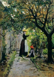Ruusutarhassa, kirjoittaja Silvestro Lega (1826-1895), öljy paneelille, 36,5x25,5 cm