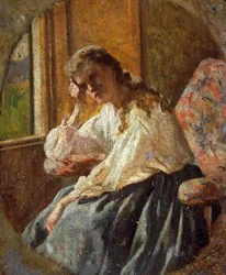 Silvestro Legan (1826-1895) tutkimus naishahmosta, yksityiskohta triptyykistä