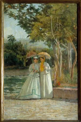 Kävele puutarhassa Silvestro Legan maalaus (18126-1895) 1800-luvun Firenze, Modernin taiteen museo
