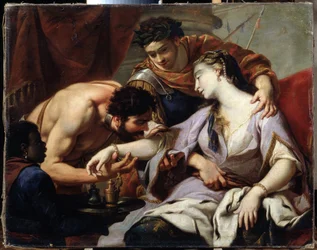 Kuningatar ja orja. Maalaus Simon Vouetin koulusta (1590-1649). Öljy kankaalle