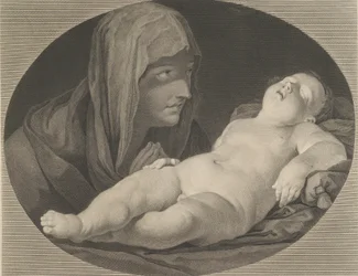 Neitsyt rukouksessa, katsomassa nukkuvaa Kristus-lapsea, soikeassa kehyksessä, Renin jälkeen..., 1765.