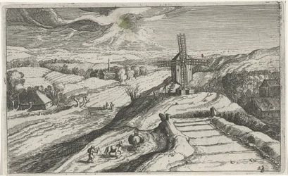 Mäkinen maisema tuulimyllyllä Erilaisia ​​maisemia (sarjan nimi) Topographia variarum regionum (sarjan nimi)