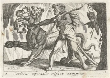 Hercules kostaa Cerberuksen Cerberus infernal trifaux on sammunut (otsikko esineessä) Herculische-teeman (sarjan nimi)
