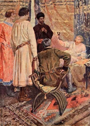 Rikhard Leijonasydän nousi ylös sängystään ja otti käteensä kupin, joka kuvitti "Talismaanin": A Talealisalmi" (Sir Walter Scott).