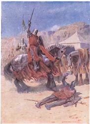 Sir Kennethin lansetti oli lävistetty kilven läpi (väri litho)