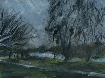 Buccleuch Gardens (akryyli, akryylitussi, puristettu hiili, akvarelli ja guassi paperille).
