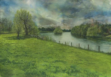 The River Thames from Buccleuch Gardens (akvarelli, guassi ja grafiitti paperille).