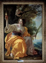 Lähimmäisenrakkauden allegorinen hahmo (aiemmin "Usko"). Simon Vouet (1590-1649), 1600-luku. Mitat: 1,9 x 1,3 m.