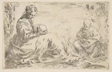 Lepää lennolla Egyptiin, Maria pitelee Kristus-lapsia ja katselee sitä samalla kun St...., n. 1637.