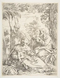 Pyhä perhe lepää pannossaan Egyptiin, n. 1637-1639.