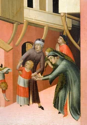 Alttaritaulu nimeltä Siunattu Agostino Novello ja tarinat hänen elämästään, Simone Martini (1283-1344), öljy kankaalle, 200x256 cm, yksityiskohta, n. 1330