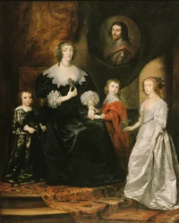 Muotokuva Buckinghamin herttuan leskestä ja hänen lapsistaan, 1633.