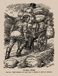 Ylösmäkeen työ. John Bull. Vaikka se on vain puoli liigaa, sen täytyy jatkua, 1935.