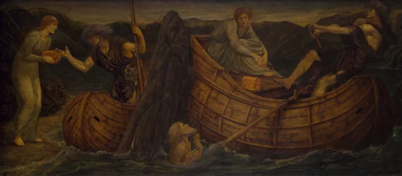 Cupid and Psyche - Palatsin vihreät seinämaalaukset - Psyche antaa kolikon Styxin lauttamiehelle, 1881.