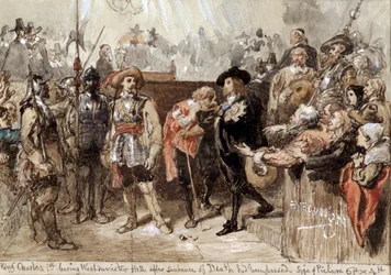 "Charles I lähtee Westminster Hallista oikeudenkäynninsä jälkeen", 1870