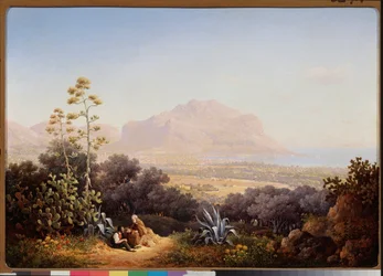 Näkymä Palermoon (Sisilia, Italia) (Palermon näkymä) - Sokrat Maximovich Vorobyev (Vorobiev) maalaus (1817-1888), öljy kankaalle