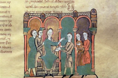 Kreivi Bernat I de Besalun siunaus, miniatyyri "Liber Feudorum Maiorista" (vellum)