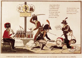 Sarjakuva Napoleon Bonaparten (1769-1821) Espanjassa saamista eduista