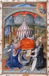 Hartauksia aamulle ja illalle, Aragonian Alfonso V:n rukouskirjasta, 1442 (tempera vellum)