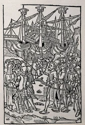 Kaiverrus Vespasianuksen historiassa, painettu vuonna 1495 Zaragozassa (mustavalkokuva)
