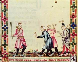 Fol.61v Pelotapeli ulkoilmassa, Alfonso X:n (1221-84) Viisaan, Kastilian ja Leonin kuninkaan johdolla tehdystä käsikirjoituksesta