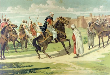 Kenraali Muza Ibn Nusayr ruoskii apulaistaan Tarikia, joka ei totellut hänen käskyjään Andalucian ja Extremaduran valloituksen aikana (värilitro).