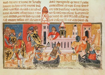 Historioitu alkukirjain "B", joka kuvaa kahta ritaria taistelussa, kirjasta "Libre Verd", n. 1380 (vellum)