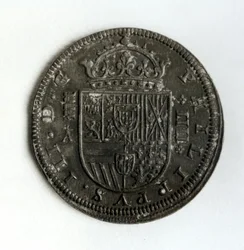 Neljän realen hopeakruunukolikko Espanjan ja Portugalin Philip III:n (1578-1621) hallituskaudelta (hopeaa)