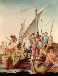 Hernando Cortesin (1485-1547) saapuminen Meksikoon