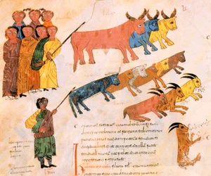 Heprealaiset lähtevät Egyptistä karjansa kanssa, visigoottilais-mozarabilainen Pyhän Isidores-Raamattu, fol.38v., A.D. 960 (tempera on vellum)