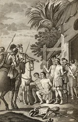 Espanjan Chilen valloitus, Alonso de Ercilla, "La Araucana", julkaistu Barcelona, 1827 (kaiverrus)