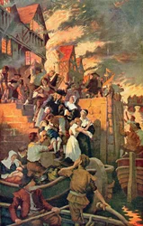 Lontoon suuri palo vuonna 1666, kuvitus Hutchinsonin teoksesta 