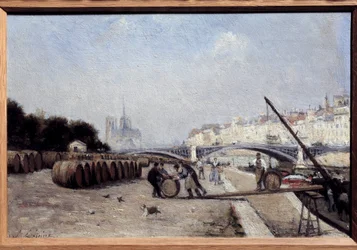 Seine Sullyn sillalla, viinisatama, Quai Saint Bernard. Stanislas Lepinen (1835-1892) maalaus. 1882-1885. Himmeä. 0,15 x 0,23. Yksityinen kokoelma