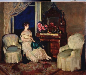 Huoneessa - Stanislav Julianovich Zhukovsky (Zhukovsky) (1873-1944) maalaus, öljy kankaalle